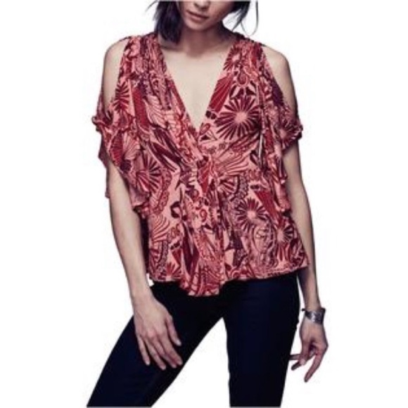 Free People Coral Combo Amour Pullover Cold Shoulder Top - Picture 16 of 16